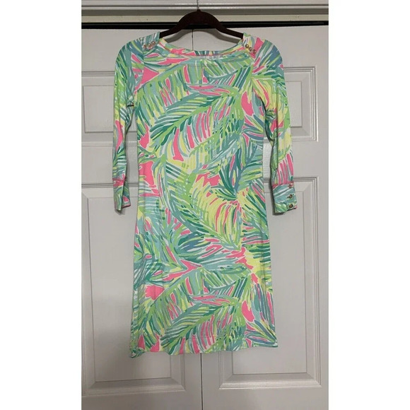Lilly Pulitzer UPF 50 Tropical Storm Pink Green Palm Print Sophie Dress XXS - Picture 4 of 10